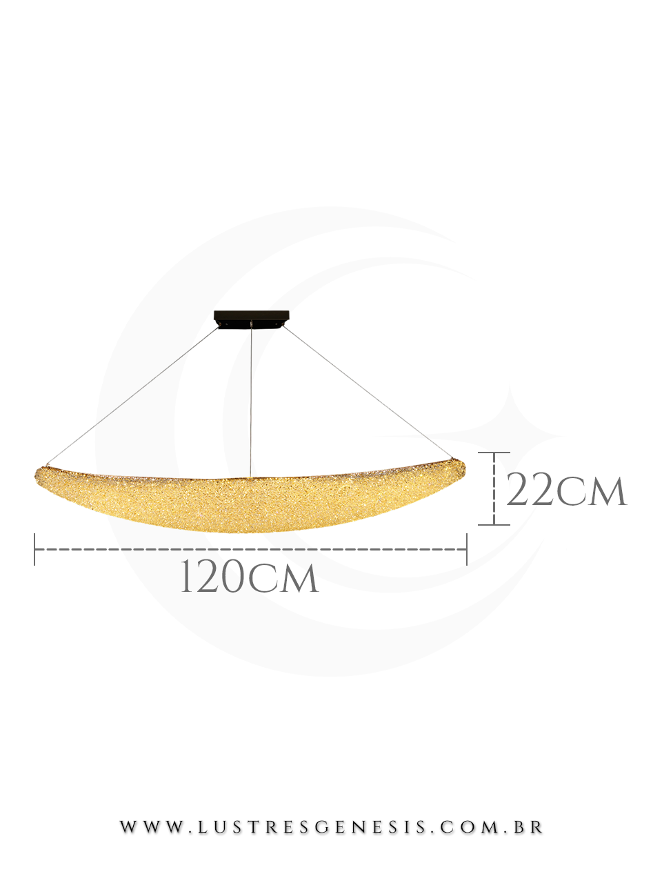 Luminaria de Teto LED Cristal Moderno Dourado 120cm, Sala de Jantar P&eacute; Direito Duplo, Quarto Casal, Sal&atilde;o
